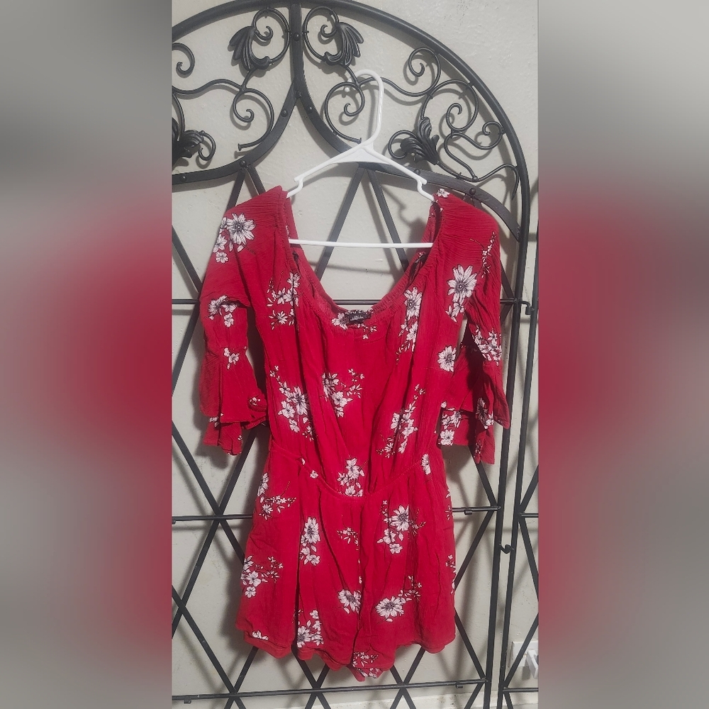 City Chic Red Floral Romper Off-Shoulder